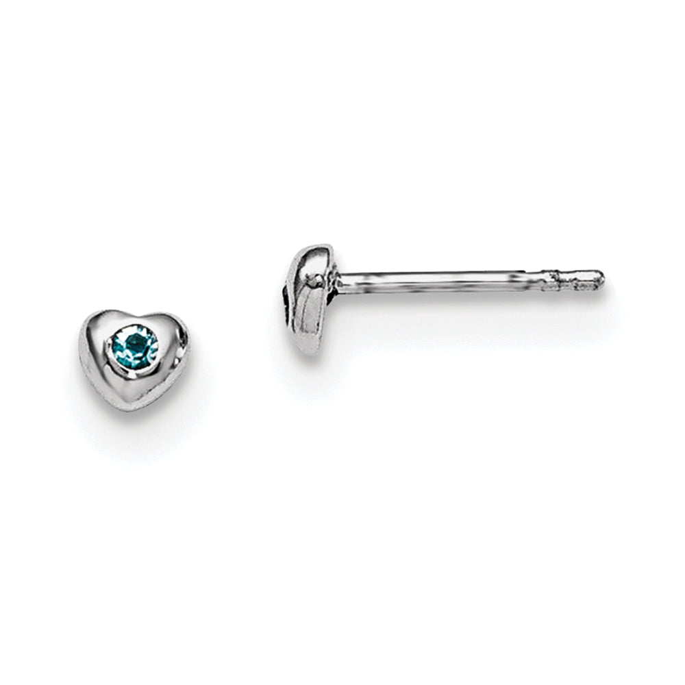Sterling Silver Madi K Rhodium-plated Polished March Light Blue Preciosa Crystal Heart Children's Post Earrings