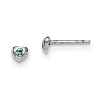 Sterling Silver Madi K Rhodium-plated Polished March Light Blue Preciosa Crystal Heart Children's Post Earrings