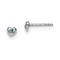 Sterling Silver Madi K Rhodium-plated Polished March Light Blue Preciosa Crystal Heart Children's Post Earrings