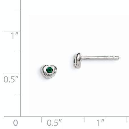 Sterling Silver Madi K Rhodium-plated Polished May Green Preciosa Crystal Heart Children's Post Earrings