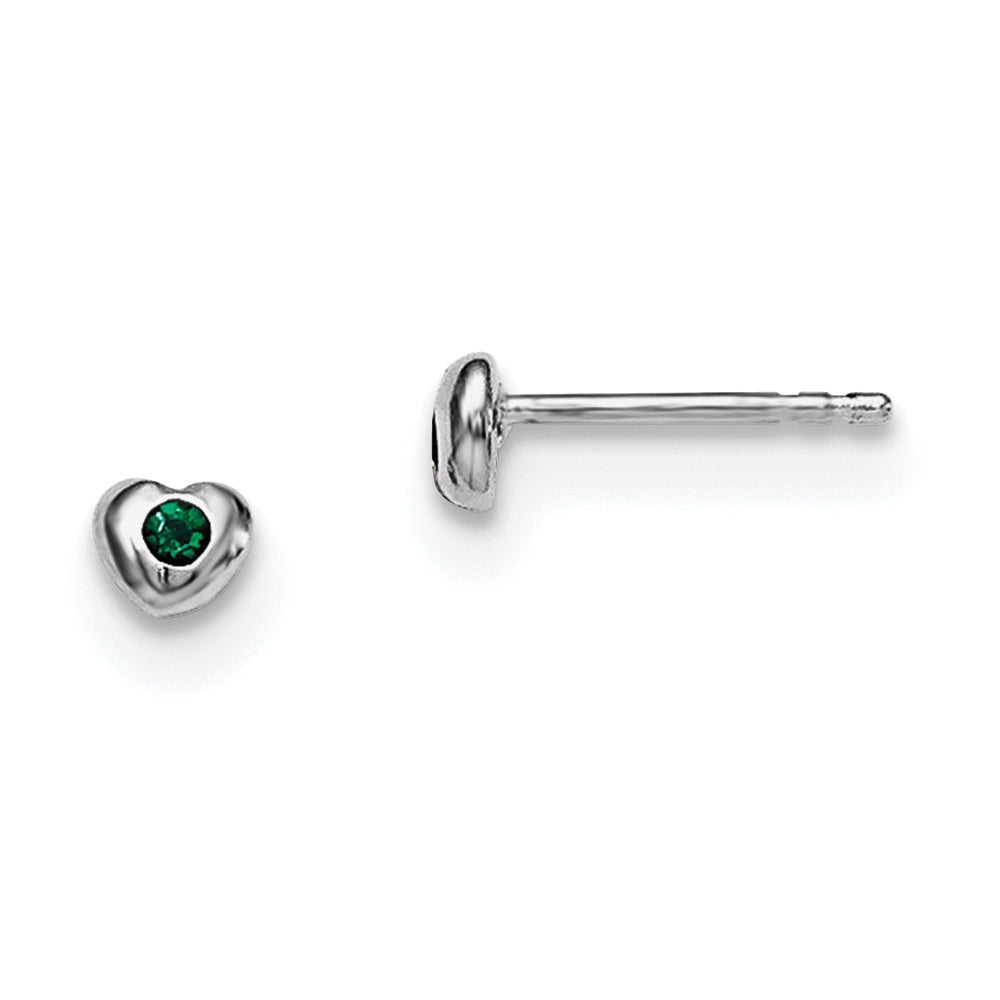 Sterling Silver Madi K Rhodium-plated Polished May Green Preciosa Crystal Heart Children's Post Earrings Main image