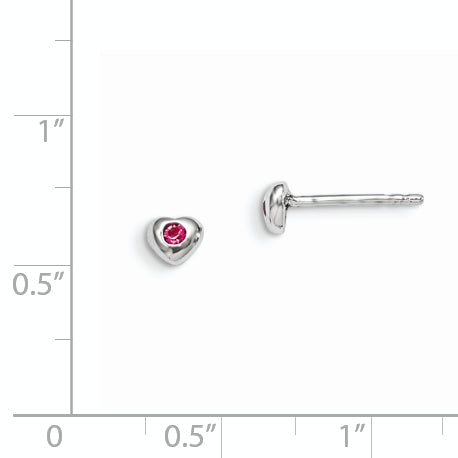 Sterling Silver Madi K Rhodium-plated Polished October Pink Preciosa Crystal Heart Children's Post Earrings Secondary image