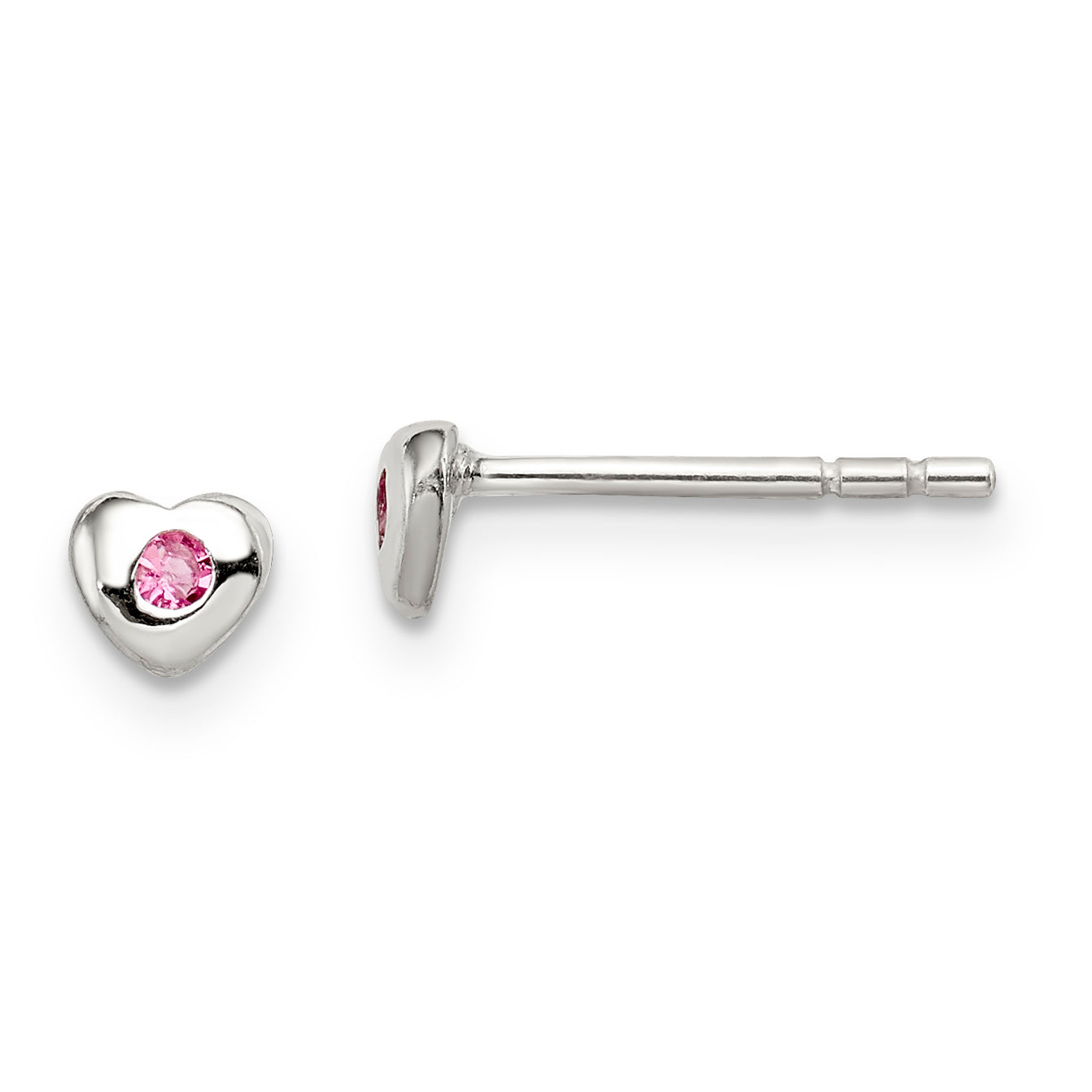 Sterling Silver Madi K Rhodium-plated Polished October Pink Preciosa Crystal Heart Children's Post Earrings Main image
