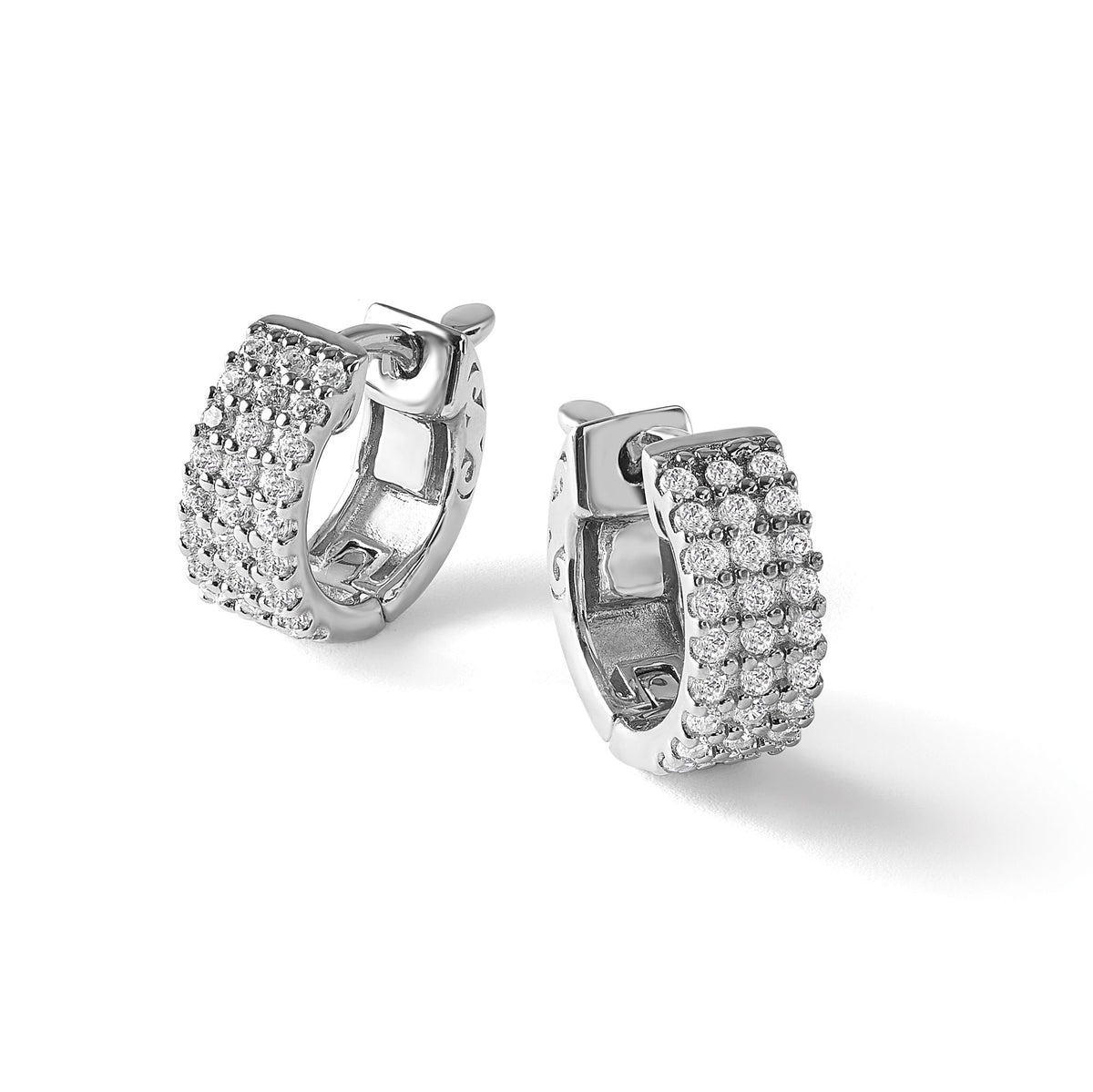 54-Stone Cubic Zirconia Hoop Earrings in Sterling Silver, 13mm Hinged - Sophia Jewelers