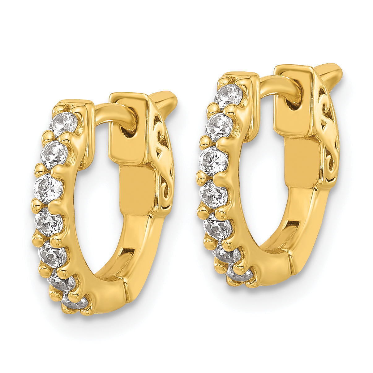 Sterling Shimmer Sterling Silver Gold-tone Flash Gold-plated 1.7mm CZ 14 Stone Hinged Hoop Earrings Secondary image