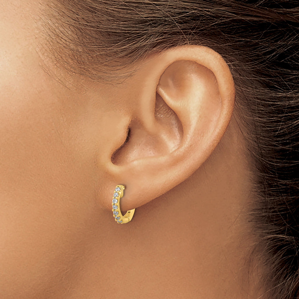 Sterling Shimmer Sterling Silver Gold-tone Flash Gold-plated 1.7mm CZ 14 Stone Hinged Hoop Earrings