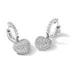 86-Stone Cubic Zirconia Pavé Heart Hoop Dangle Earrings in Sterling Silver, 23mm - Sophia Jewelers