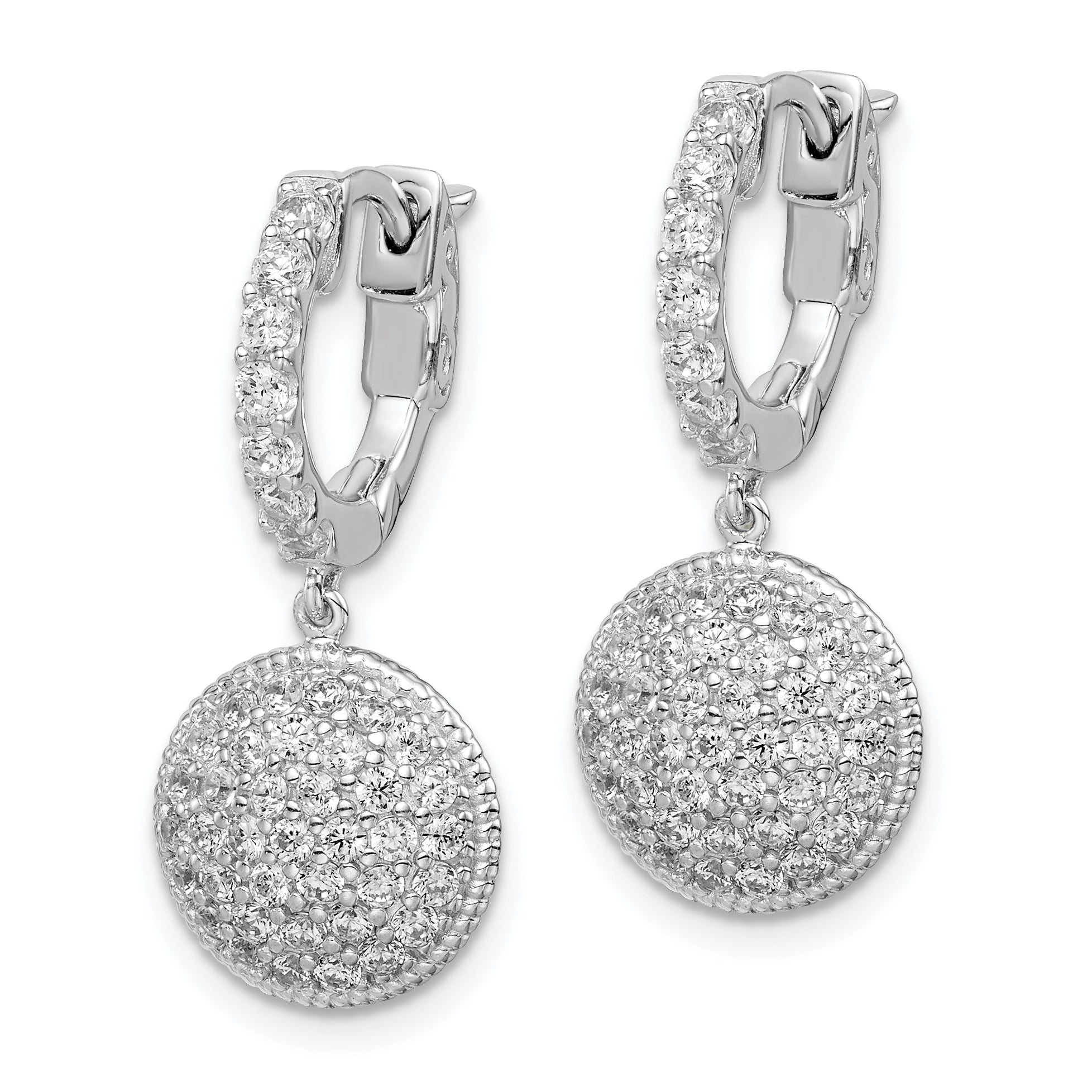 Sterling Shimmer Sterling Silver Rhodium-plated 88 Stone CZ Pav‚ Circle Dangle Hinged Hoop Earrings