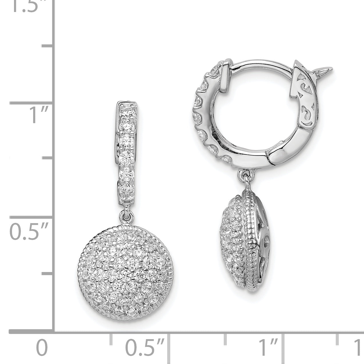 Sterling Shimmer Sterling Silver Rhodium-plated 88 Stone CZ Pav‚ Circle Dangle Hinged Hoop Earrings