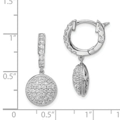 Sterling Shimmer Sterling Silver Rhodium-plated 88 Stone CZ Pav‚ Circle Dangle Hinged Hoop Earrings