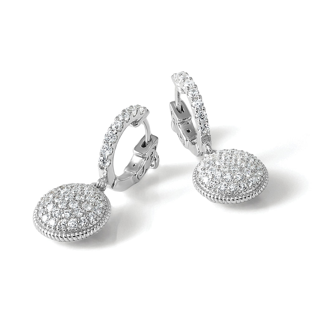 88-Stone Cubic Zirconia Pavé Circle Hoop Dangle Earrings in Sterling Silver, 25mm - Sophia Jewelers