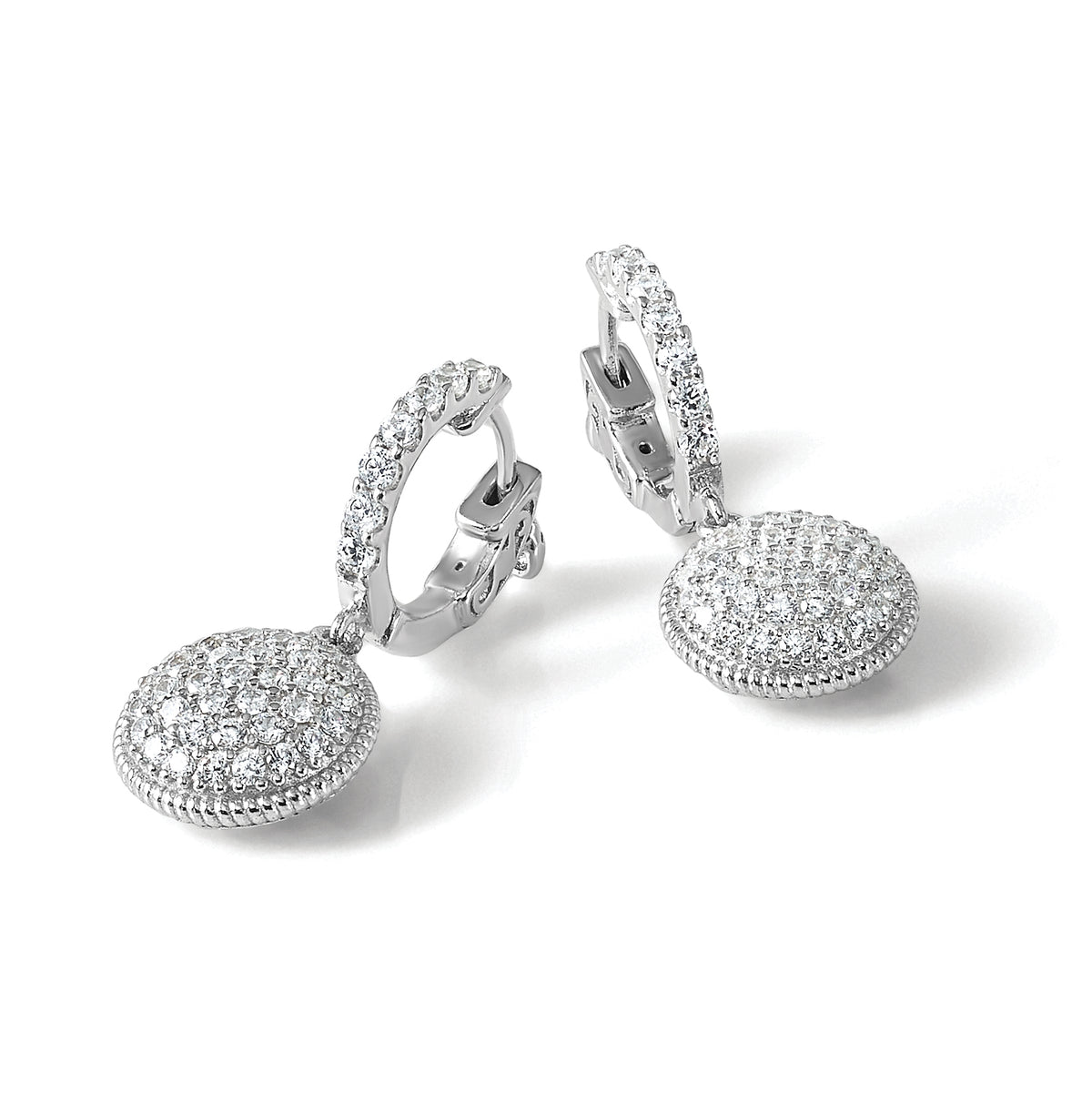 88-Stone Cubic Zirconia Pavé Circle Hoop Dangle Earrings in Sterling Silver, 25mm - Sophia Jewelers