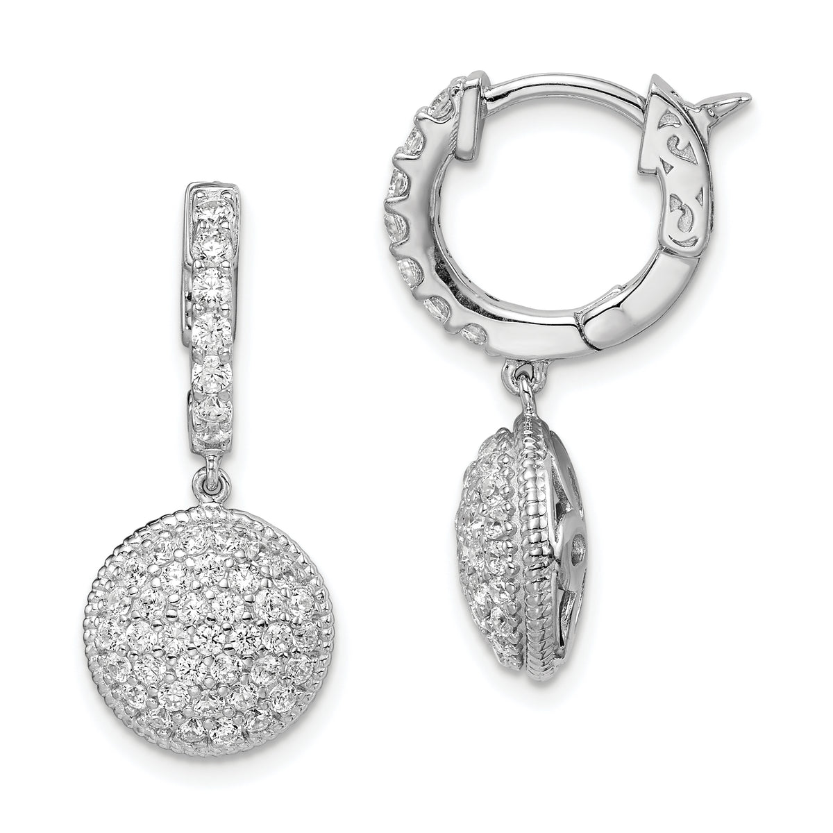 Sterling Shimmer Sterling Silver Rhodium-plated 88 Stone CZ Pav‚ Circle Dangle Hinged Hoop Earrings