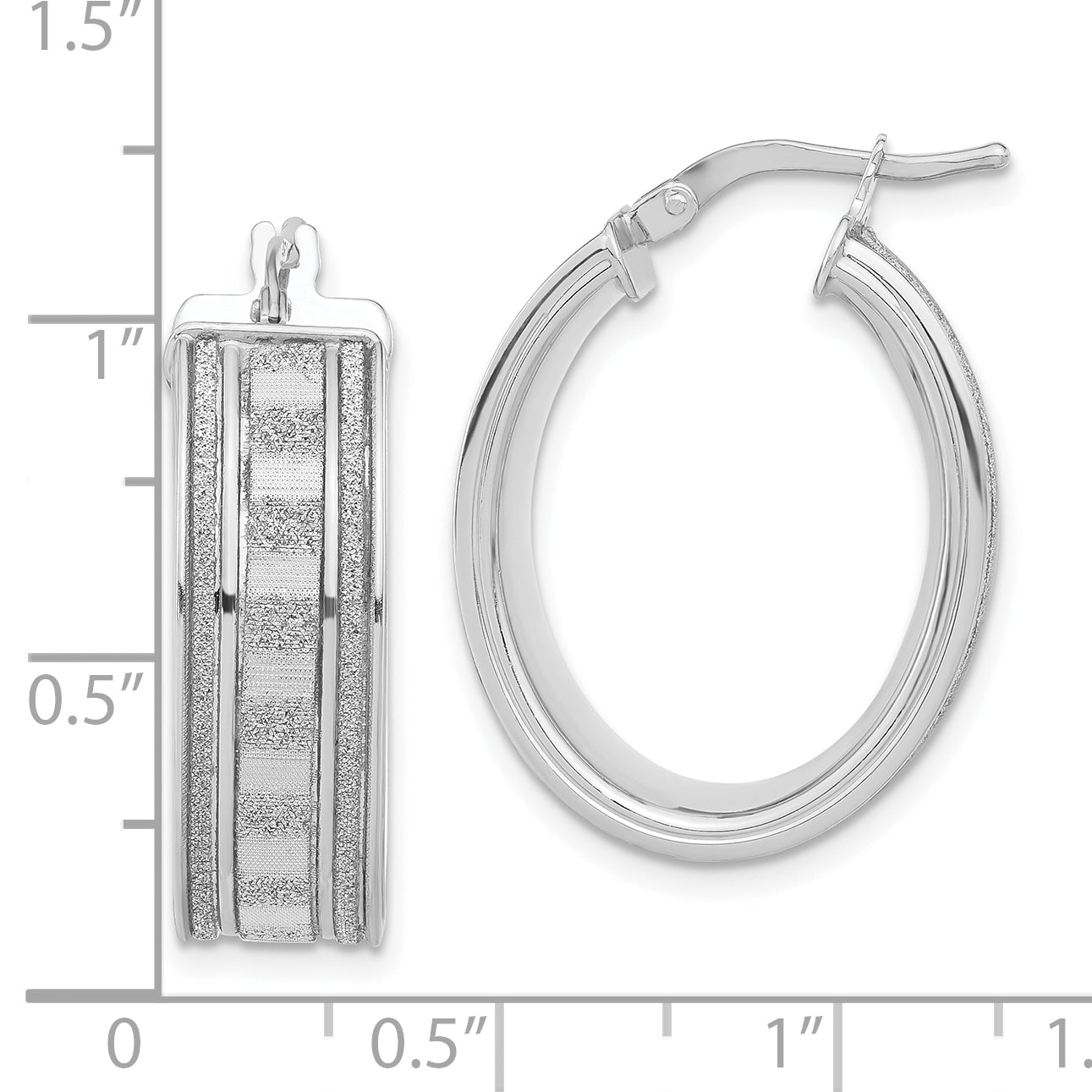 Sterling Silver Polished Oval Baguette Hoop Earrings for Women