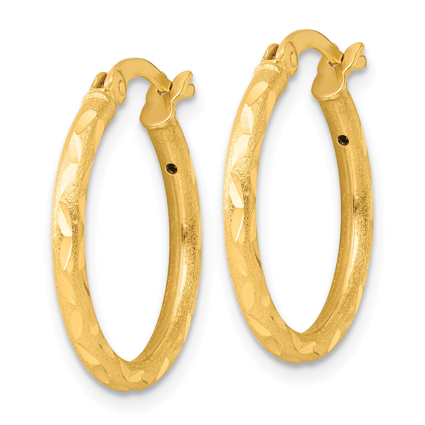 Sterling Silver Gold-tone Satin Diamond-cut 2x20mm Hoop Earrings Secondary image