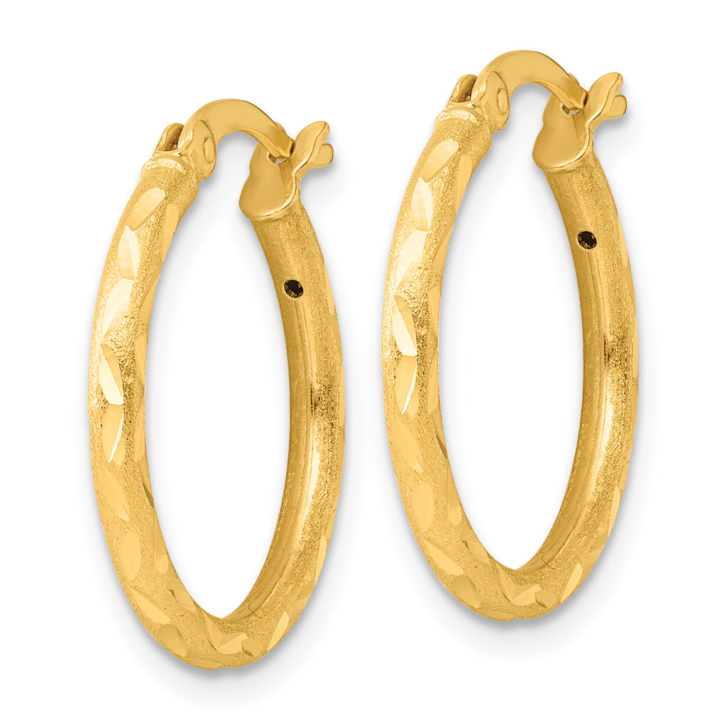 Sterling Silver Gold-tone Satin Diamond-cut 2x20mm Hoop Earrings