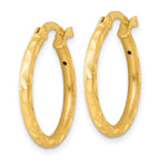 Sterling Silver Gold-tone Satin Diamond-cut 2x20mm Hoop Earrings