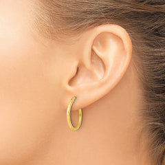 Sterling Silver Gold-tone Satin Diamond-cut 2x20mm Hoop Earrings