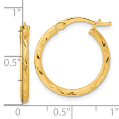 Sterling Silver Gold-tone Satin Diamond-cut 2x20mm Hoop Earrings