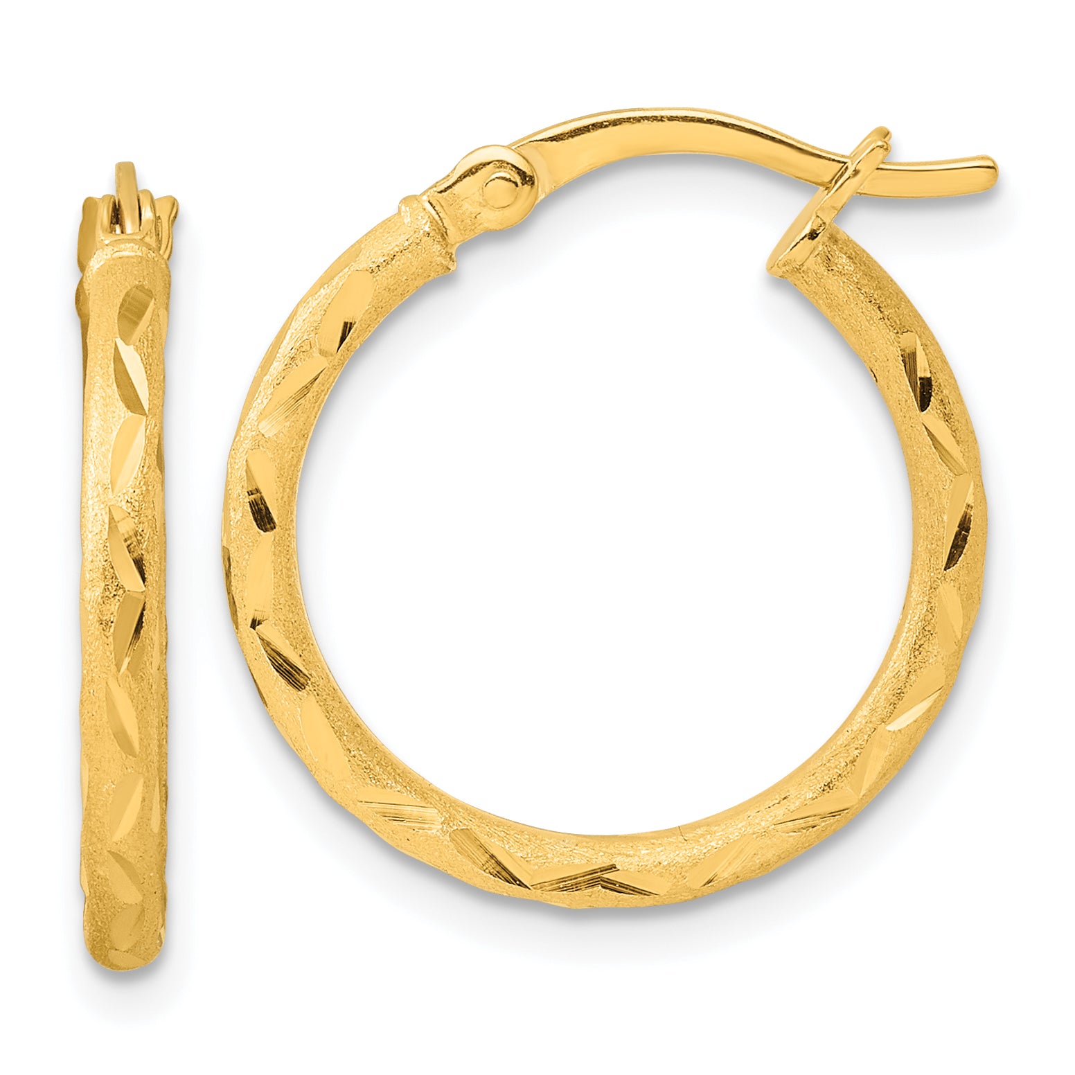 Sterling Silver Gold-tone Satin Diamond-cut 2x20mm Hoop Earrings Main image