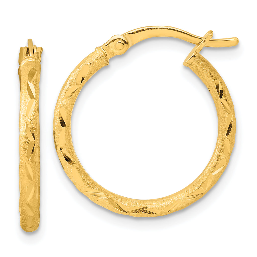 Sterling Silver Gold-tone Satin Diamond-cut 2x20mm Hoop Earrings