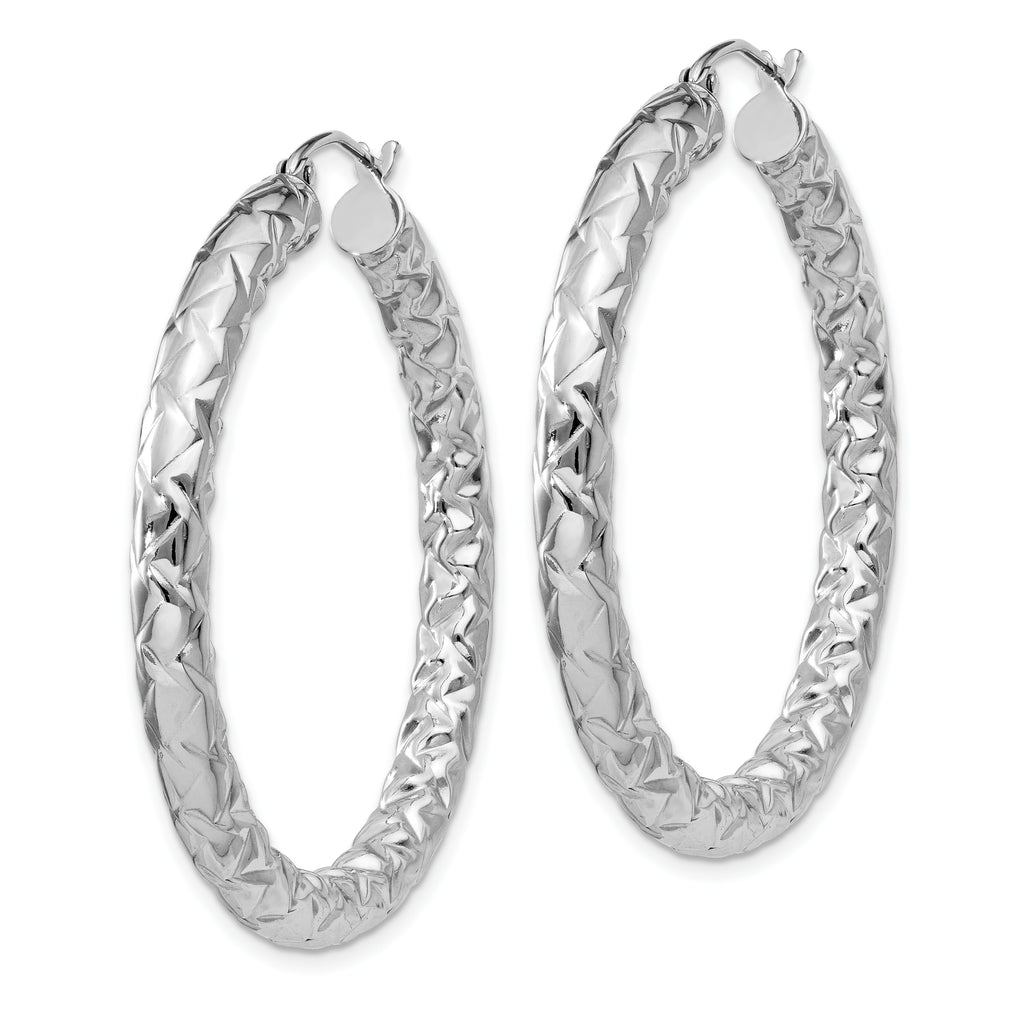 Sterling Silver Rhodium-plated Textured 4x40mm Hoop Earrings