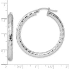 Sterling Silver Rhodium-plated Textured 4x40mm Hoop Earrings