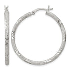 Laser-Cut Hoop Earrings in Sterling Silver, 35mm Diamond-Cut Hinged - Sophia Jewelers