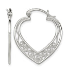 Filigree Heart Anti-Tarnish Hoop Earrings in Sterling Silver, 29mm - Sophia Jewelers