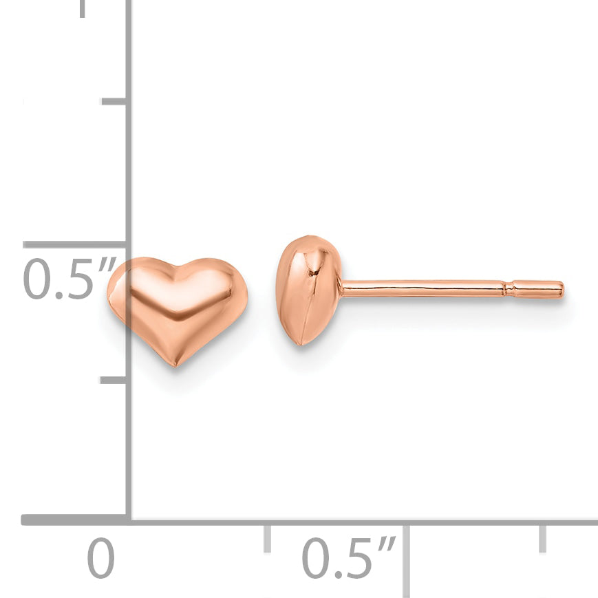 Sterling Silver Rose-tone Puffed Heart Post Earrings