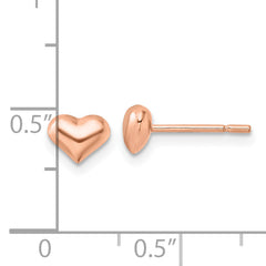 Sterling Silver Rose-tone Puffed Heart Post Earrings