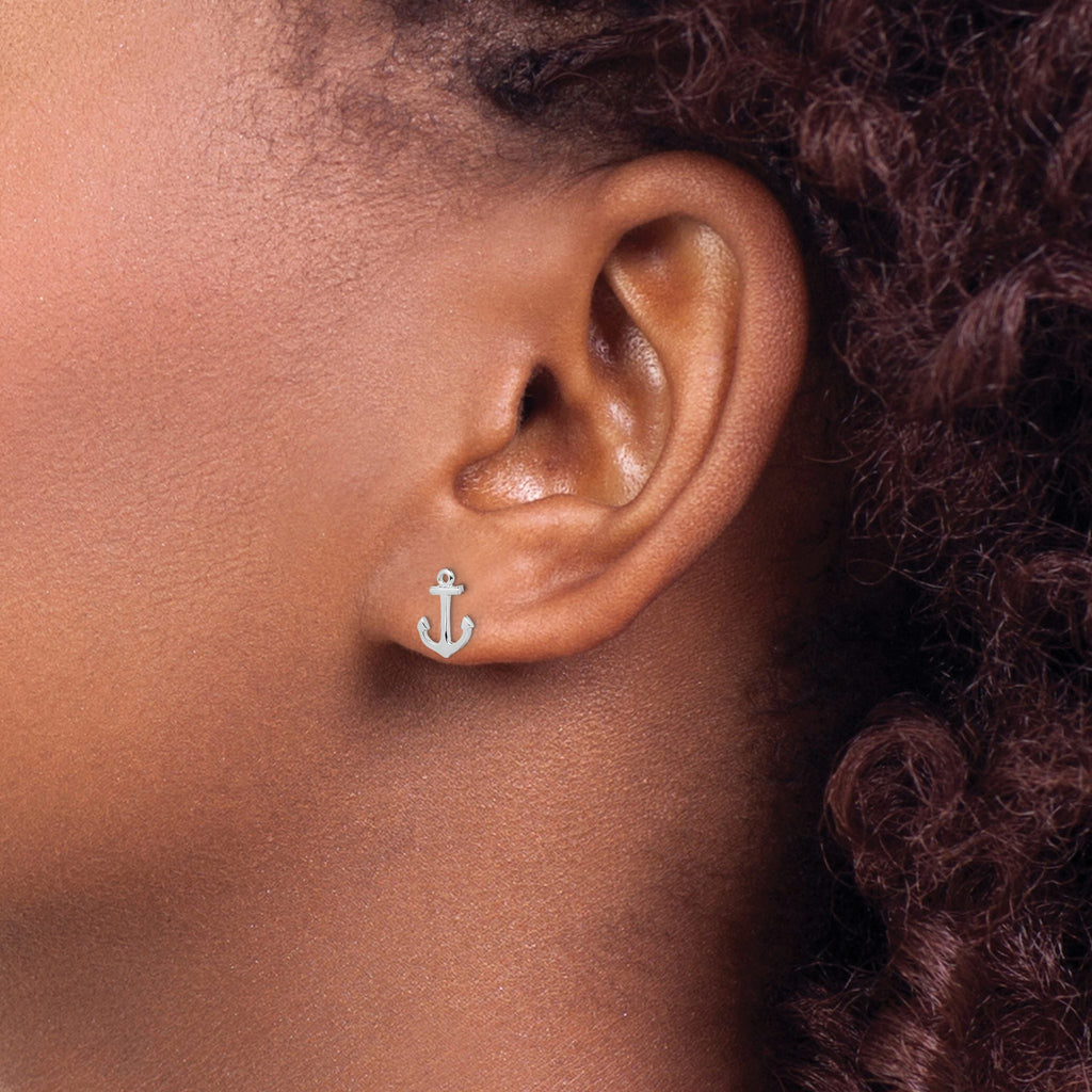 Anchor Stud Earrings in Sterling Silver, 7mm - Sophia Jewelers