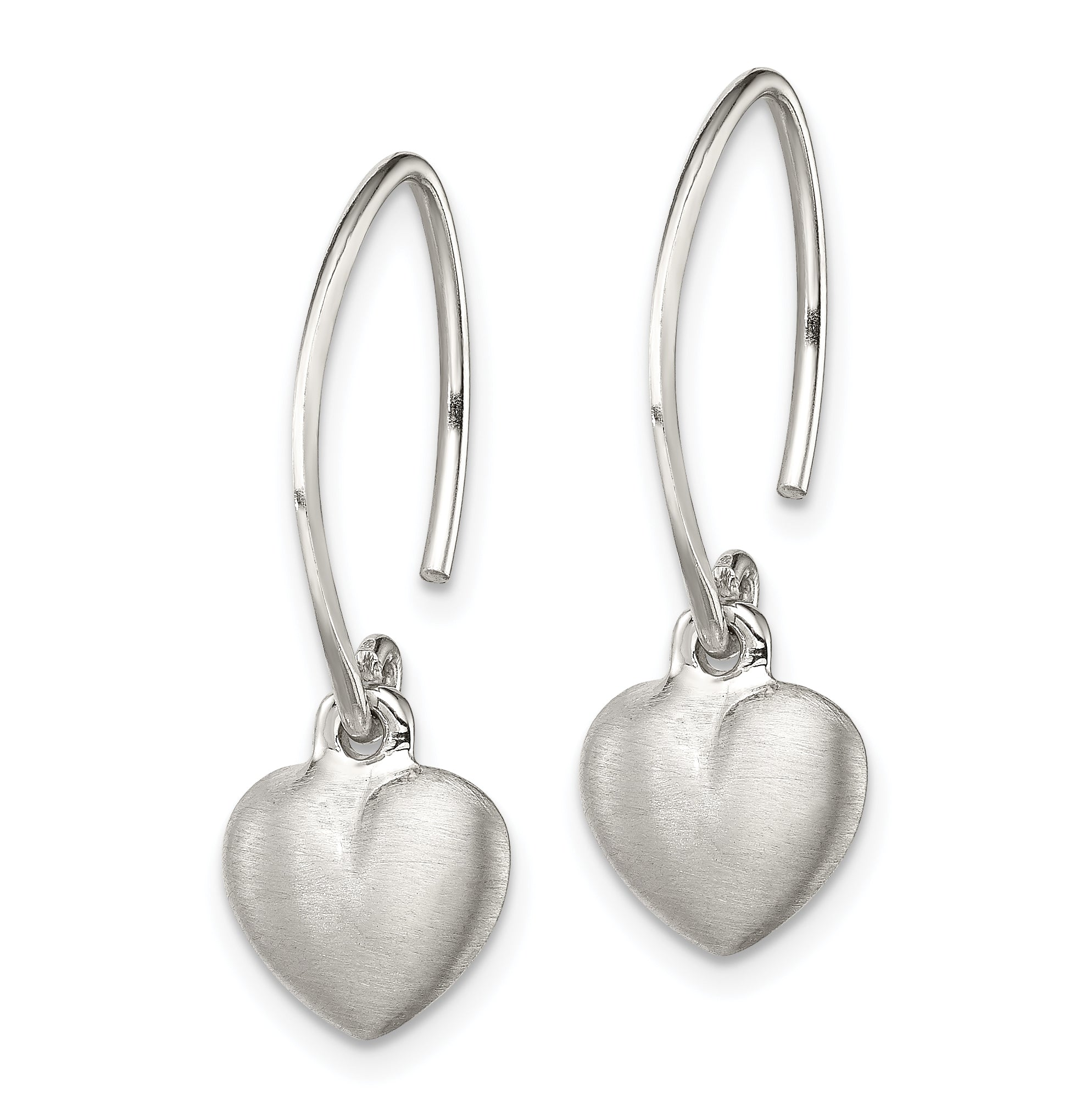 Sterling Silver Rhodium-plated Satin Heart Dangle Earrings Secondary image