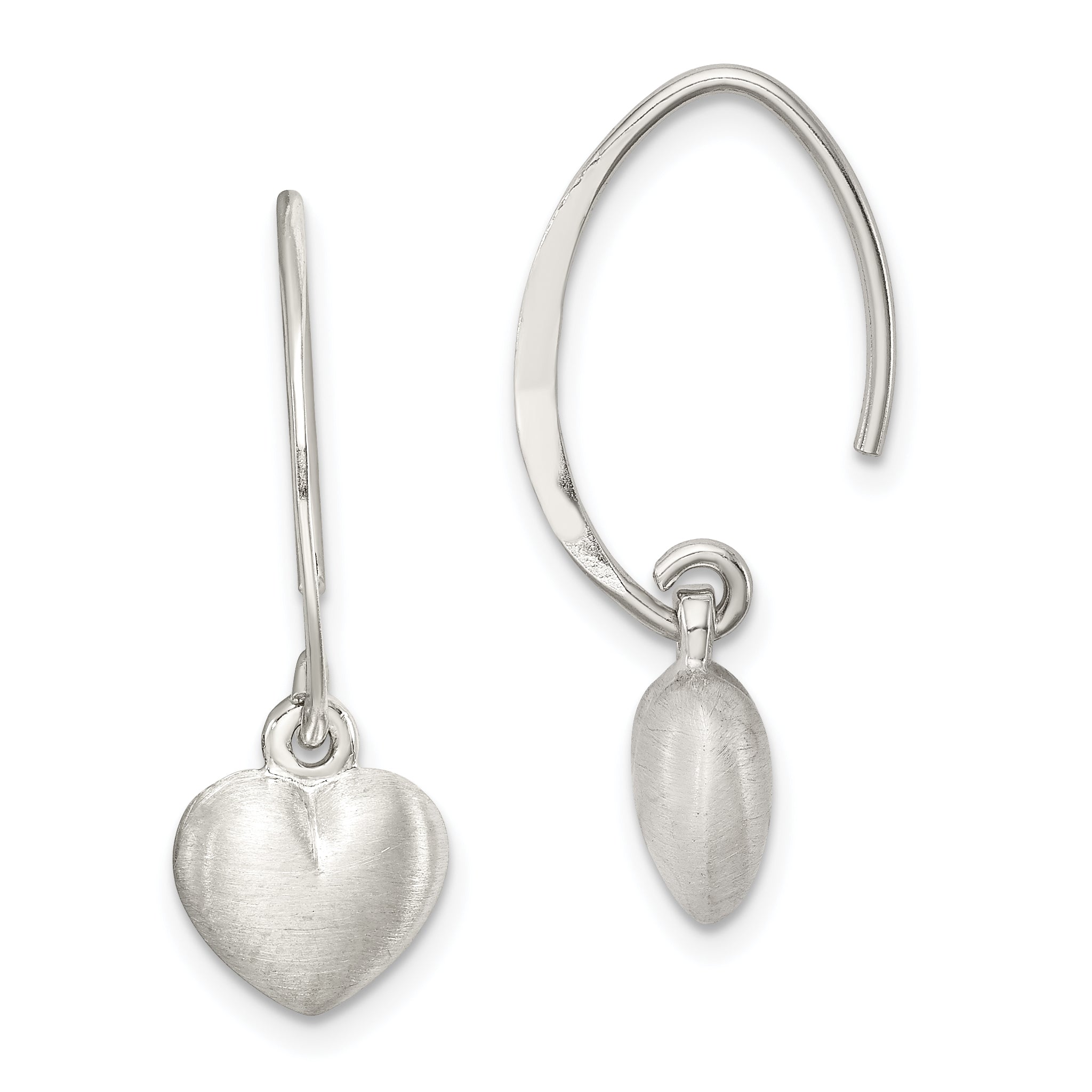 Sterling Silver Rhodium-plated Satin Heart Dangle Earrings Main image