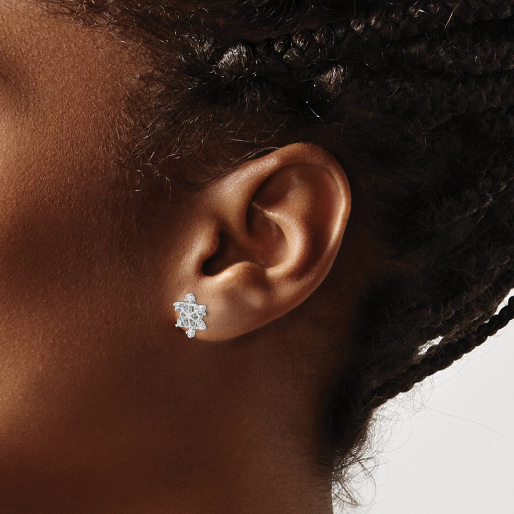 Snowflake Cubic Zirconia Stud Earrings in Sterling Silver, 11mm - Sophia Jewelers