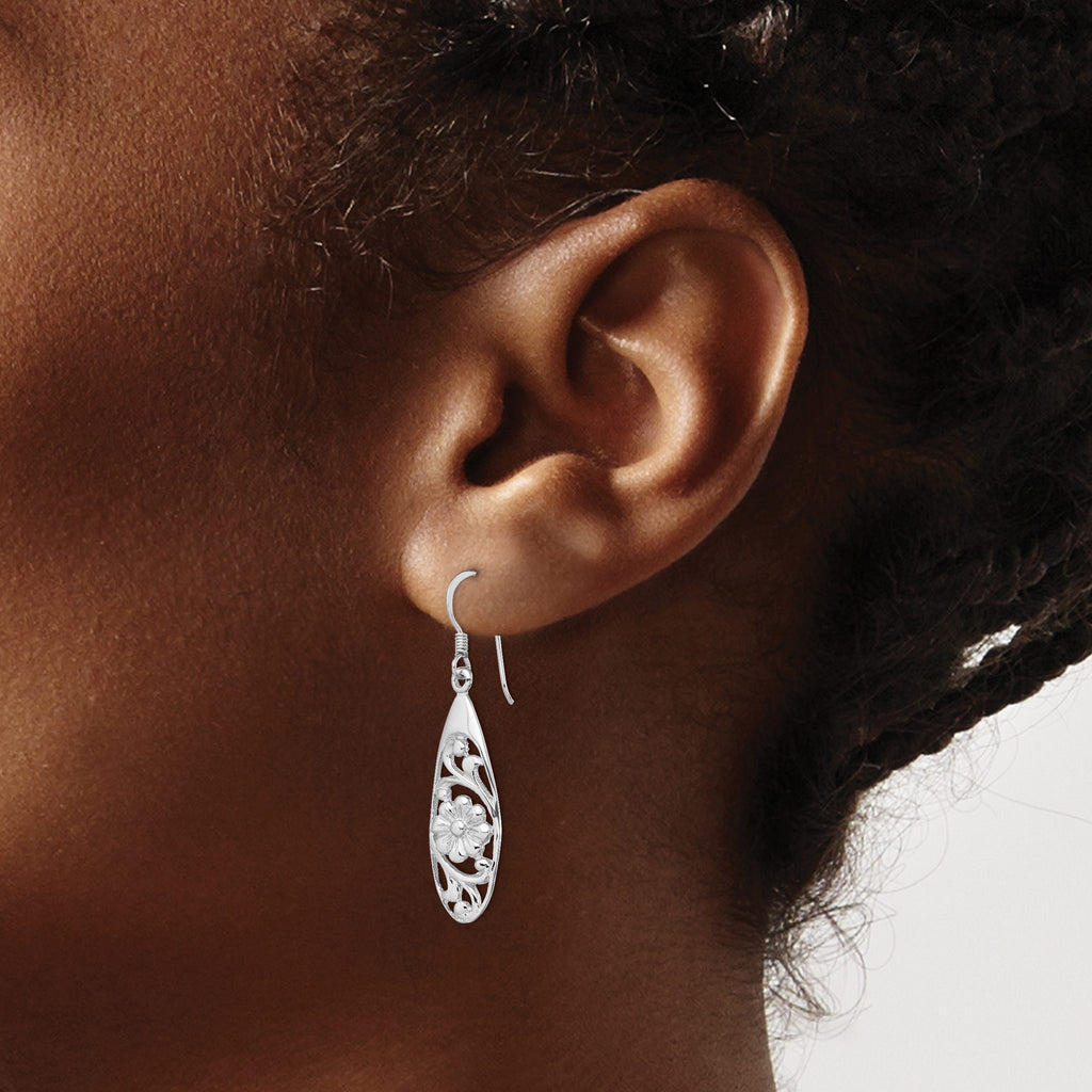 Flower Dangle Earrings in Sterling Silver, 10mm - Sophia Jewelers