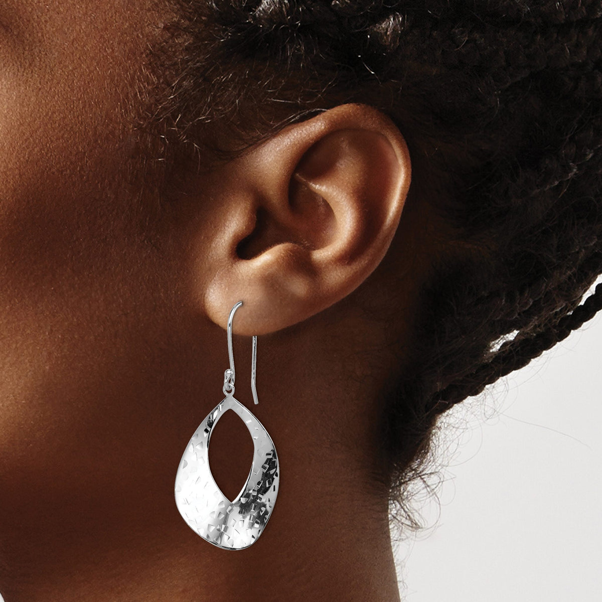 Curved Teardrop Earrin Dangle Earrings in Sterling Silver, Textured - Sophia Jewelers