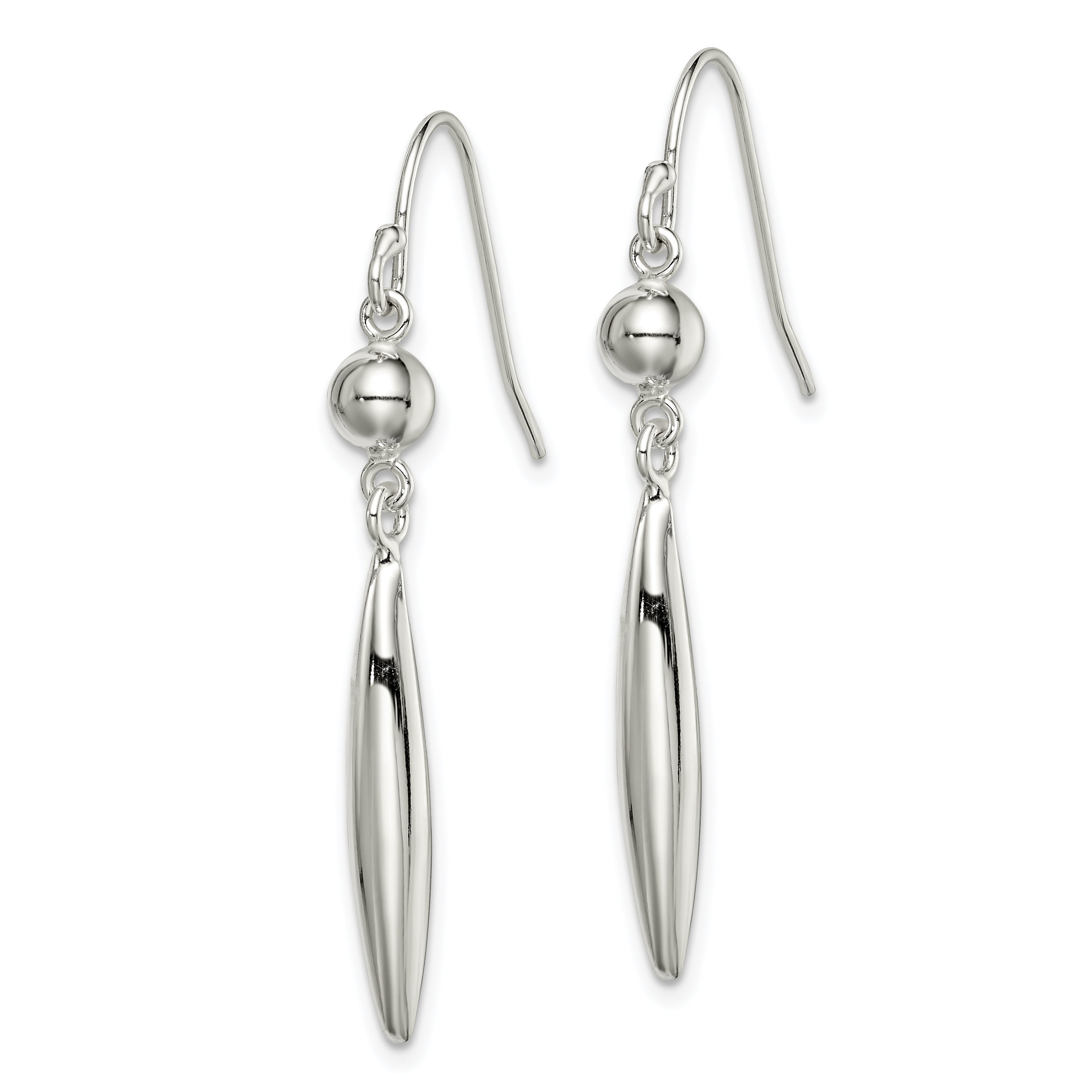 Sterling Silver Polished Bead & Elongated Oval Dangle Earrings