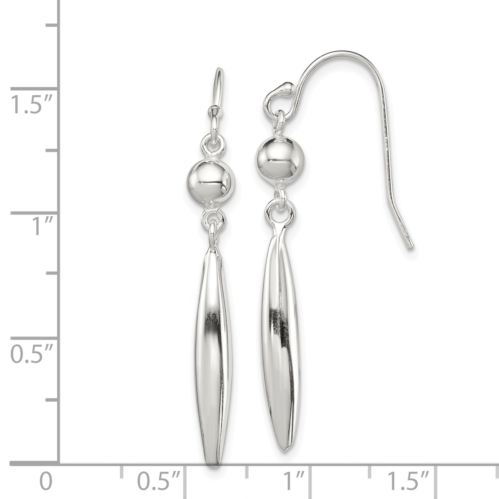 Sterling Silver Polished Bead & Elongated Oval Dangle Earrings