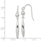 Sterling Silver Polished Bead & Elongated Oval Dangle Earrings