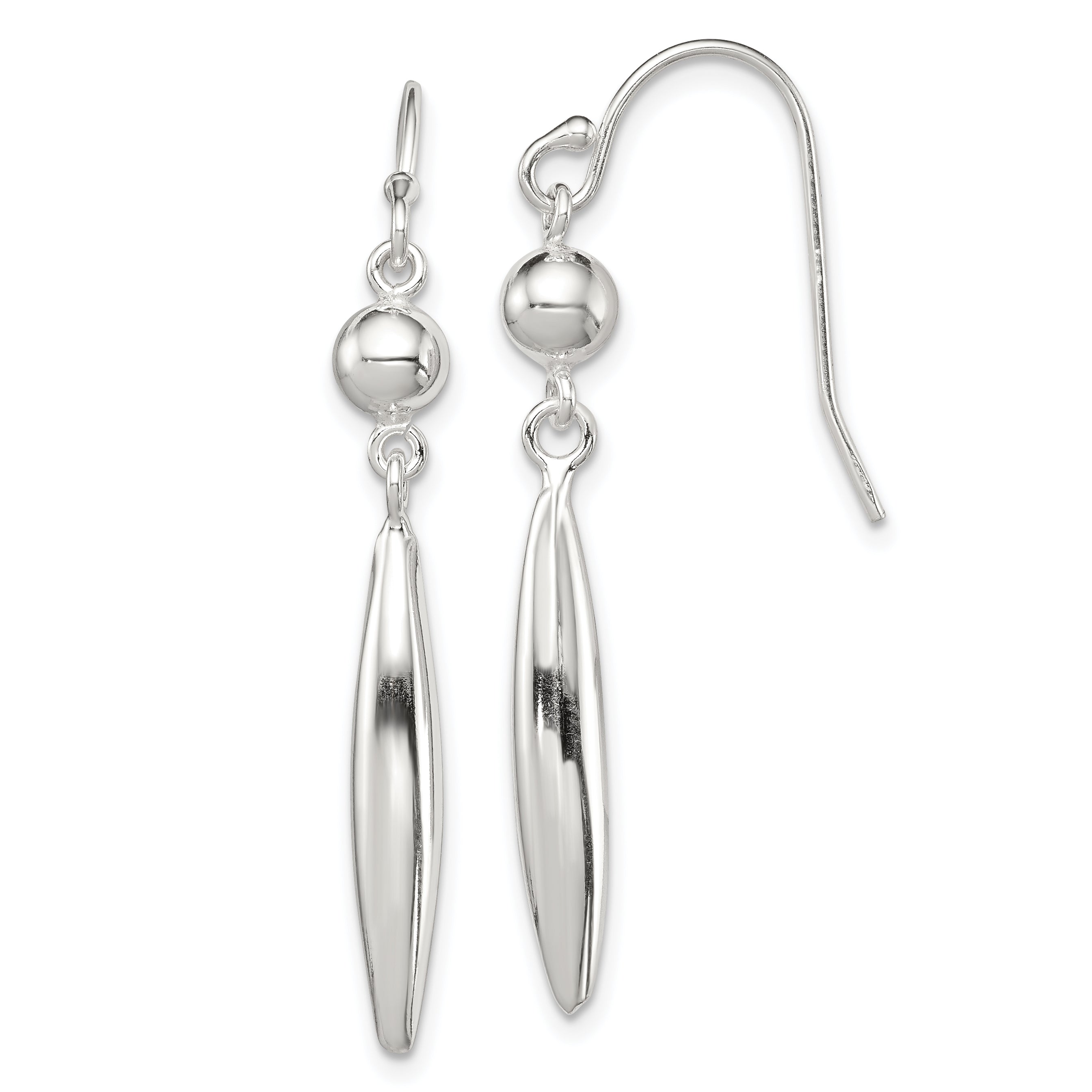 Sterling Silver Polished Bead & Elongated Oval Dangle Earrings Main image