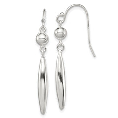 Sterling Silver Polished Bead & Elongated Oval Dangle Earrings