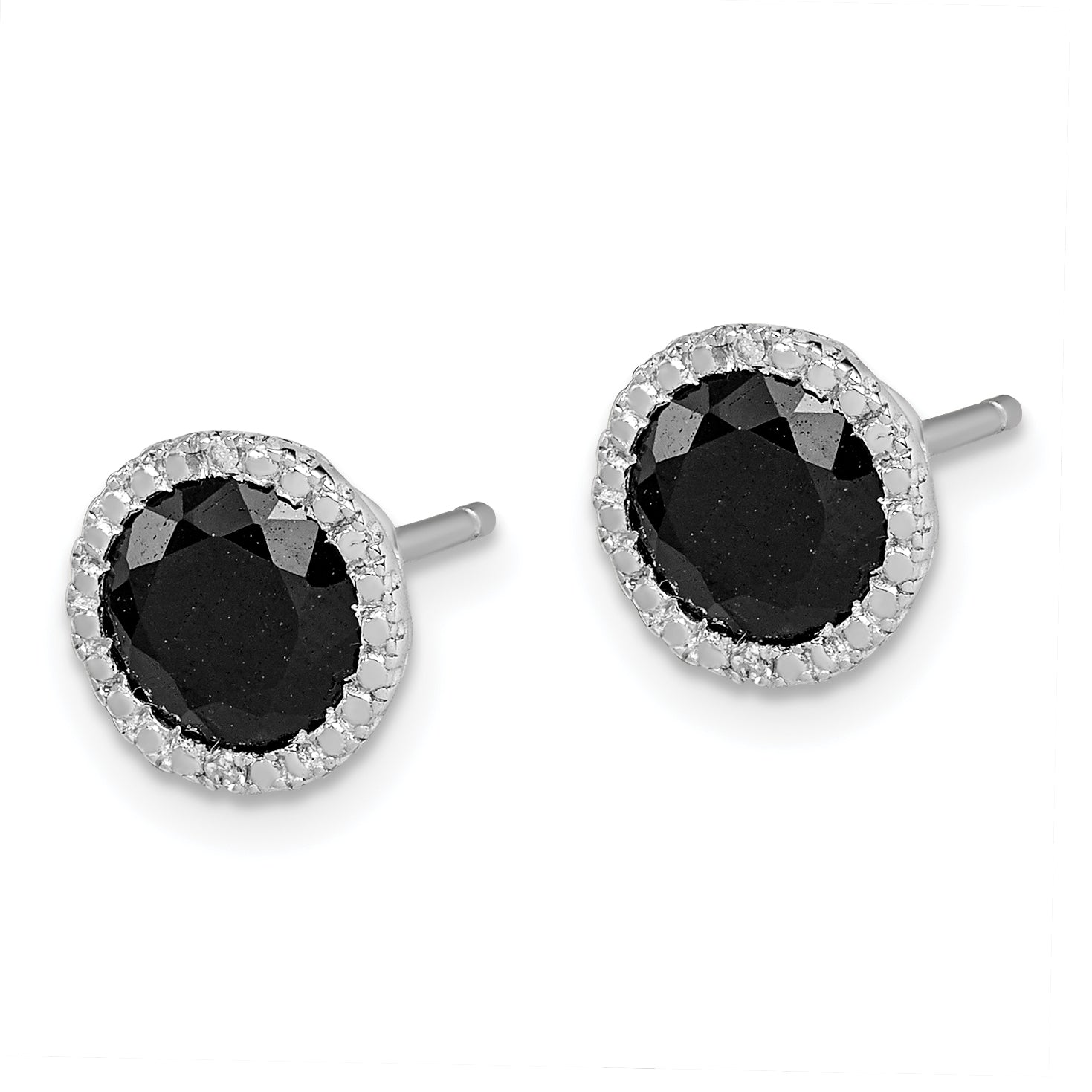 Sterling Silver Rhodium-plated Black Sapphire & Diamond Post Earrings Secondary image