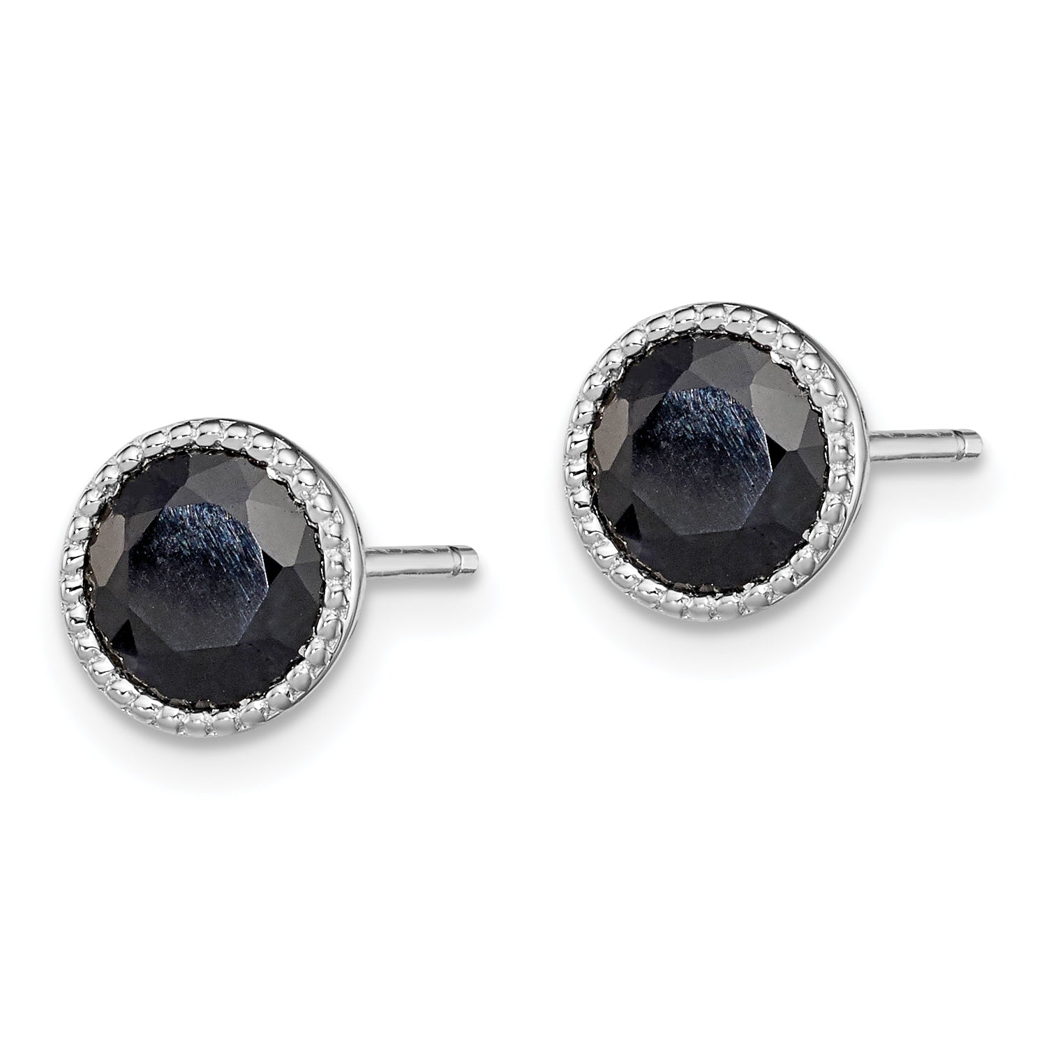 Sterling Silver Rhodium-plated Black Sapphire Post Earrings Secondary image