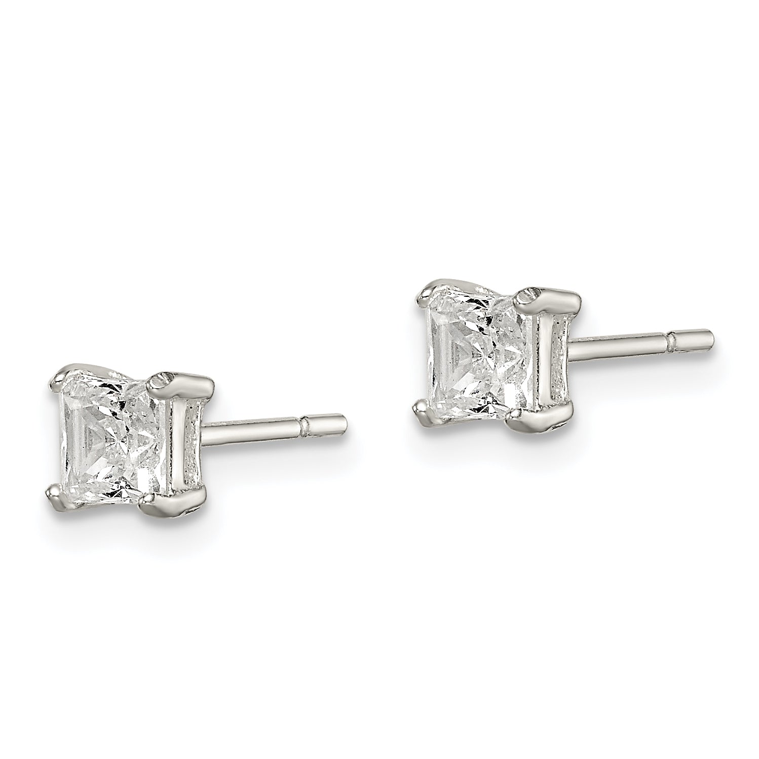 Sterling Silver Polished 4mm Princess CZ Stud Earrings Secondary image