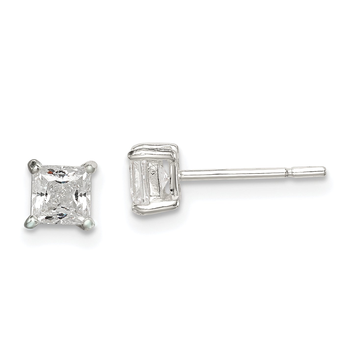 Sterling Silver Polished 4mm Princess CZ Stud Earrings Main image