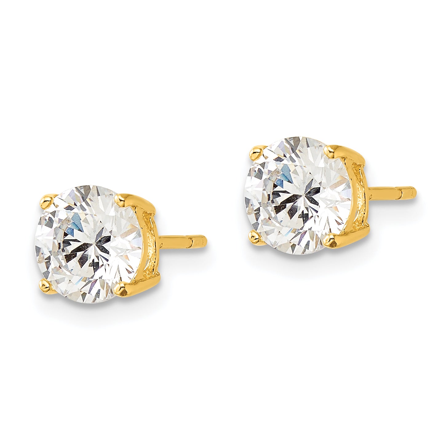 Sterling Silver Gold-tone Polished 7mm CZ Post Earrings Secondary image