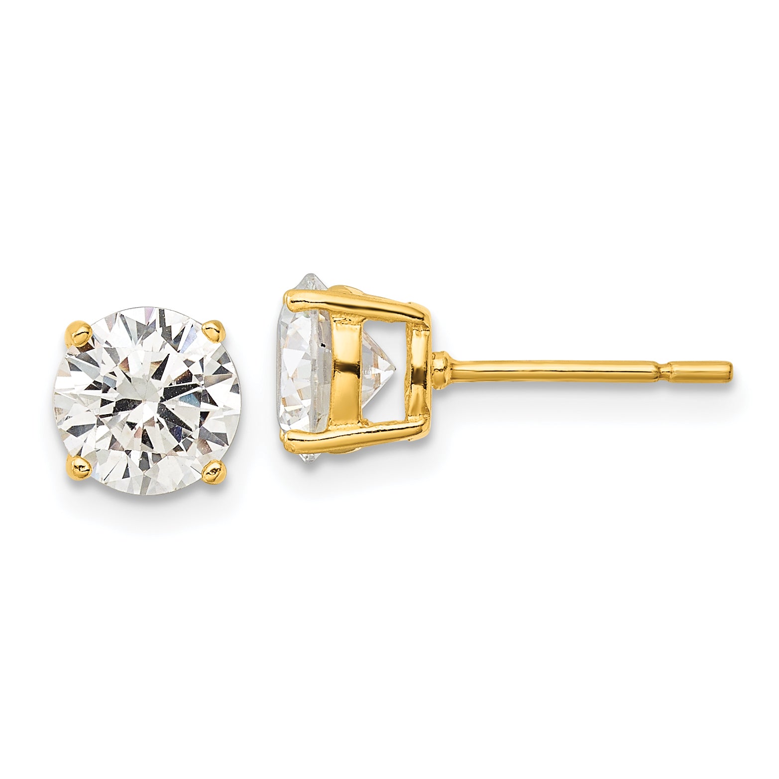 Sterling Silver Gold-tone Polished 7mm CZ Post Earrings Main image