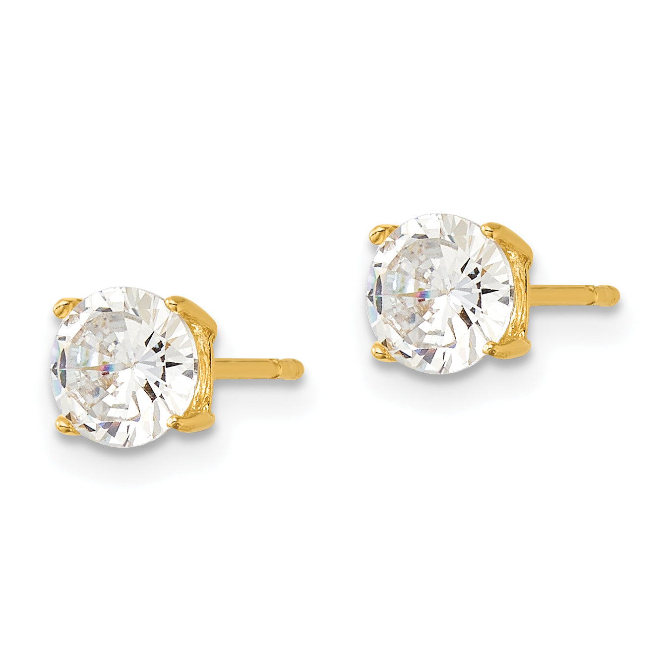Sterling Silver Gold-tone Polished 6mm CZ Post Earrings Secondary image