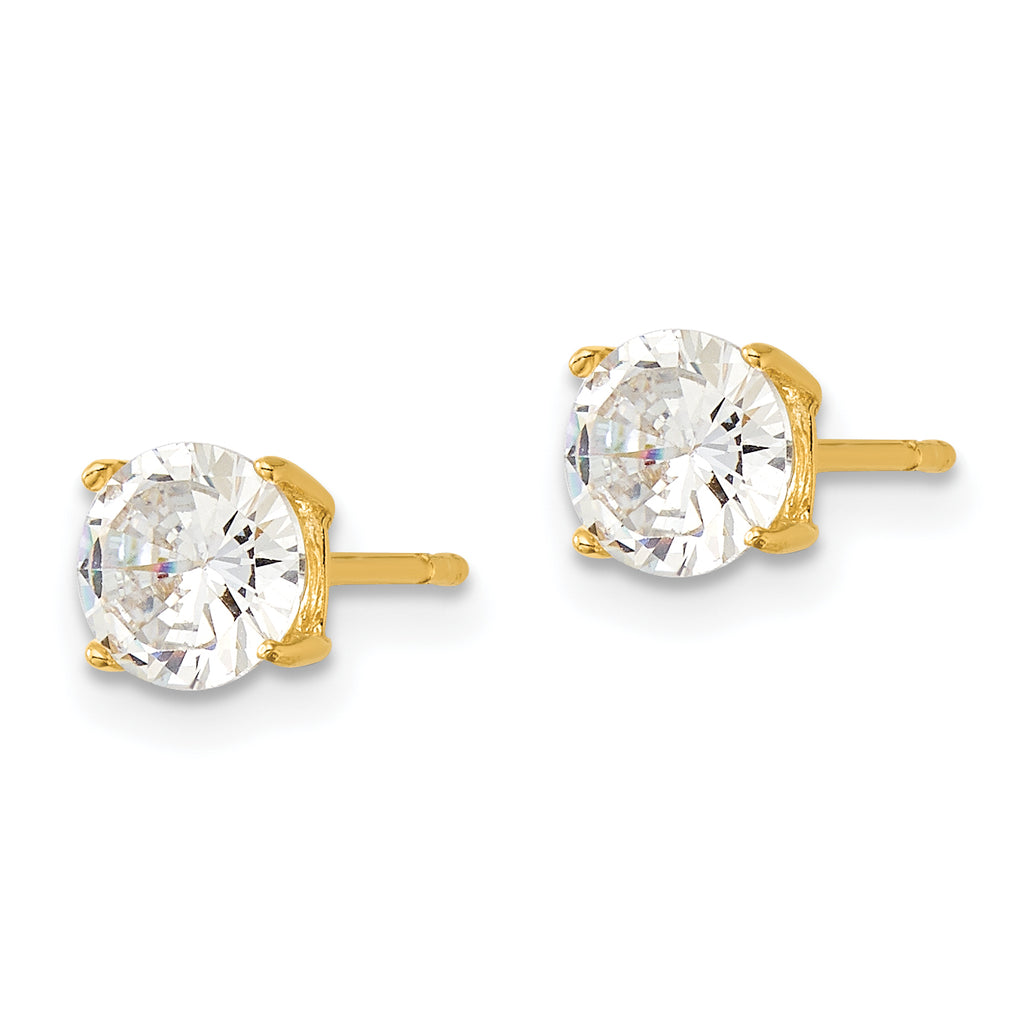Sterling Silver Gold-tone Polished 6mm CZ Post Earrings